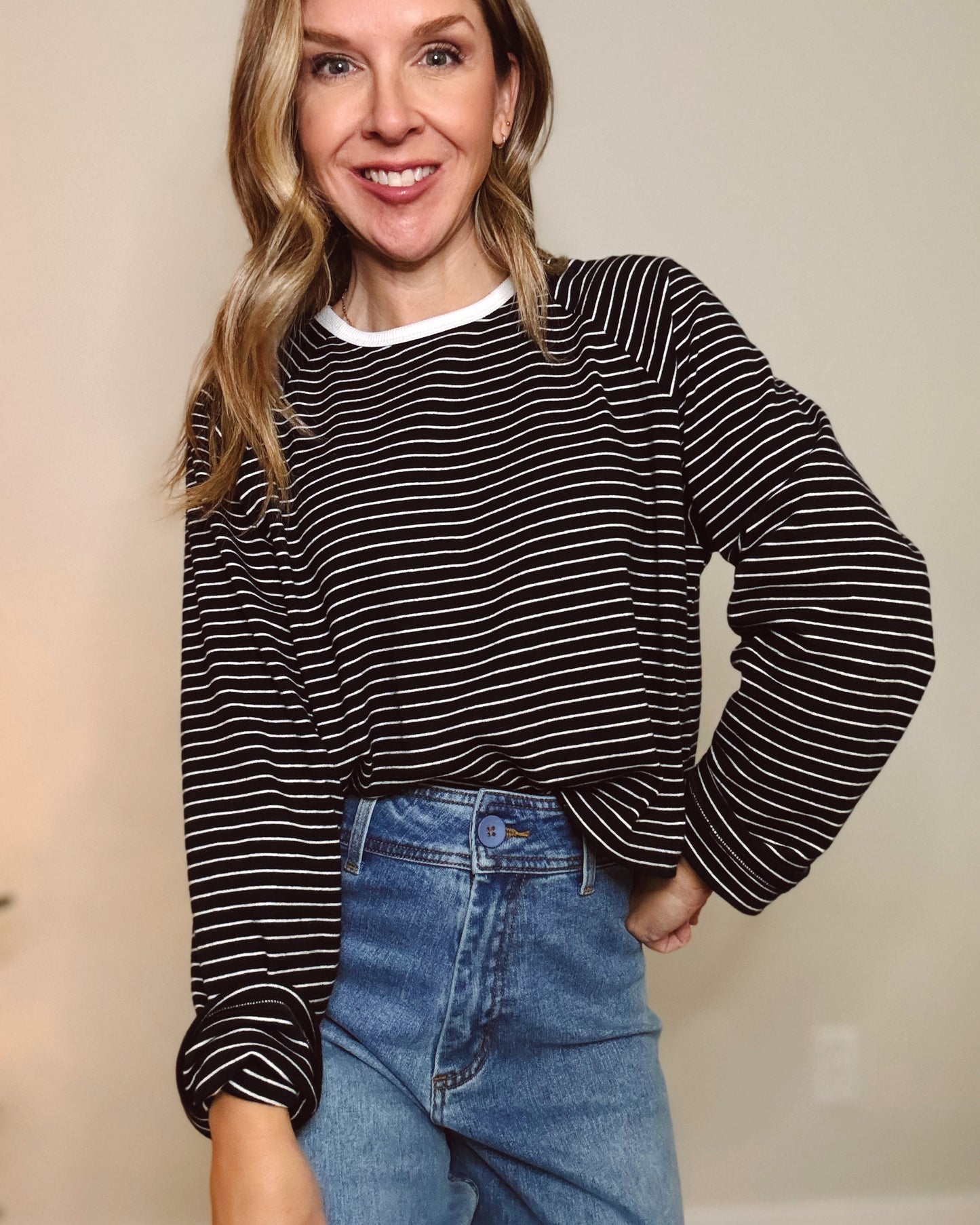 Brushed Fabric Striped Top