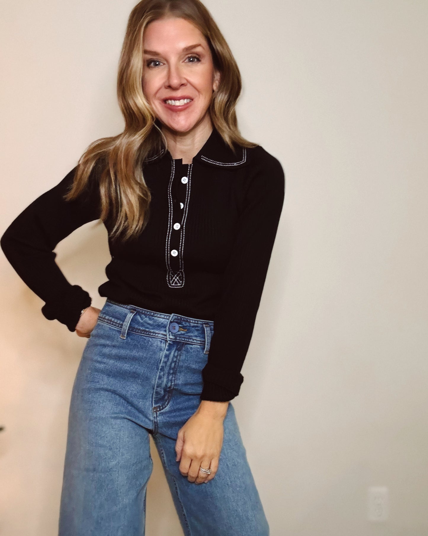 Yours Truly Ribbed Knit Top - Black