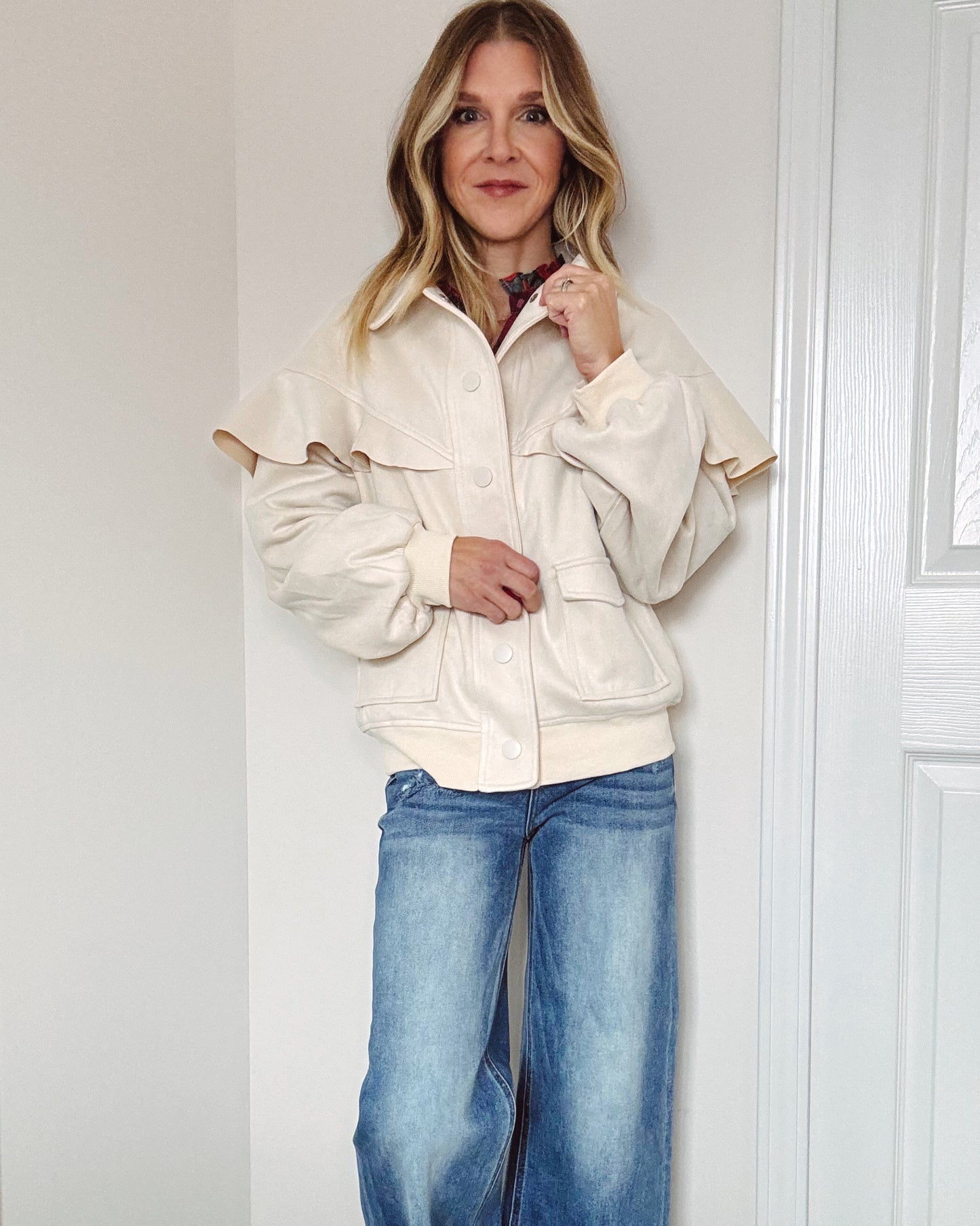 Ruffle Faux Suede Jacket