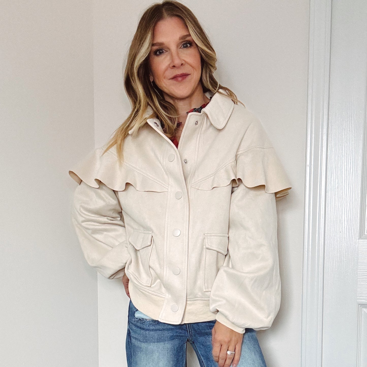 Ruffle Faux Suede Jacket