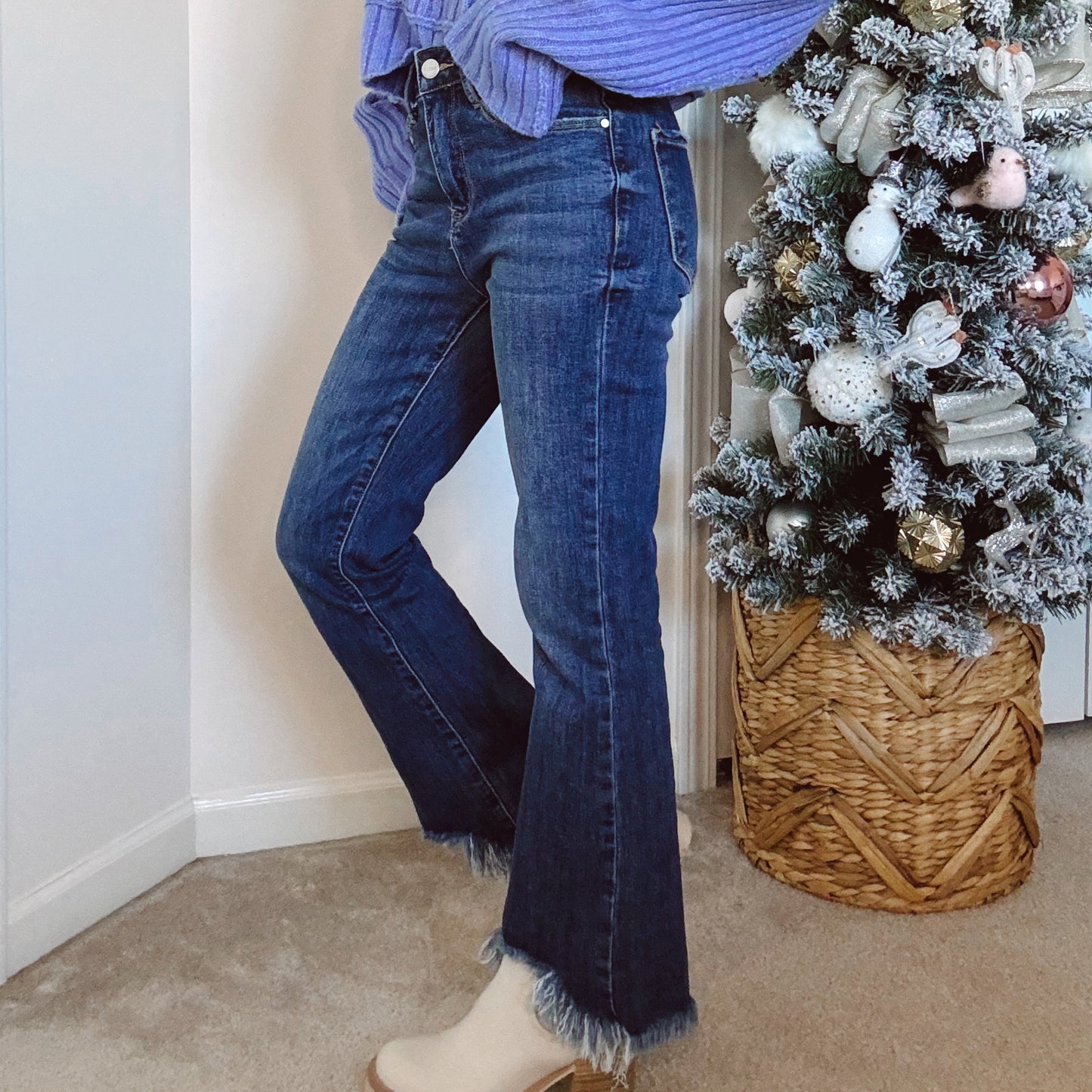 Risen Frayed Hem Bootcut Jeans