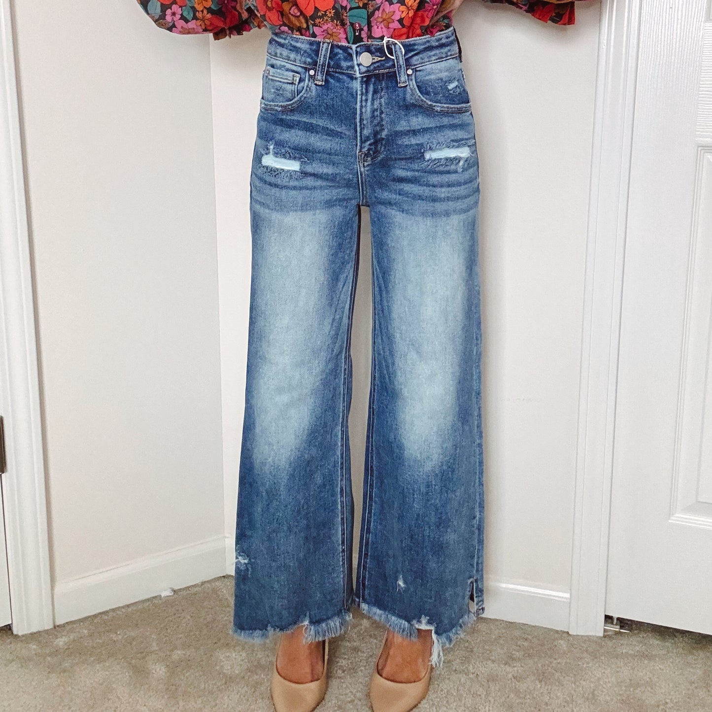 Risen Ankle Wide Leg Jeans