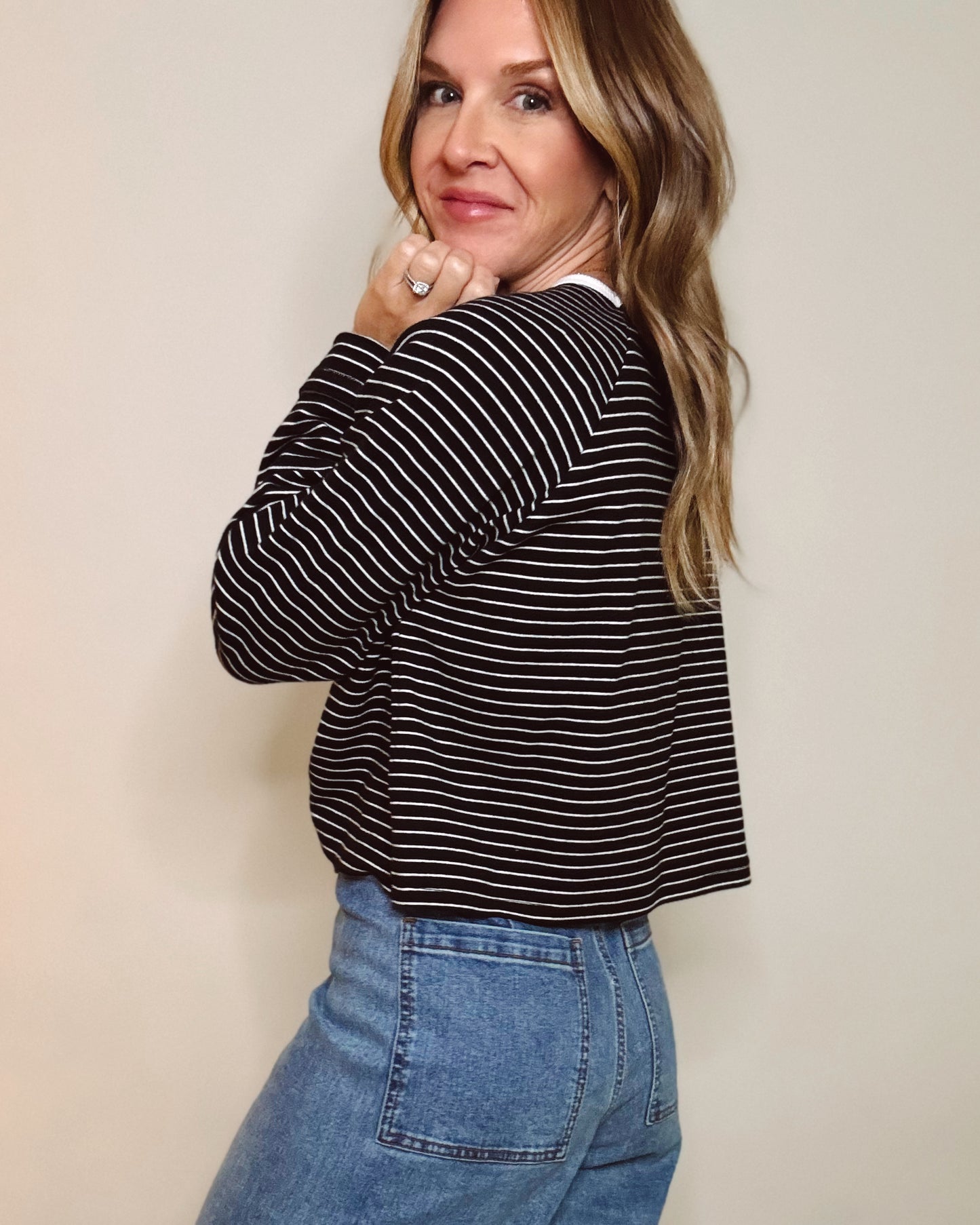 Brushed Fabric Striped Top
