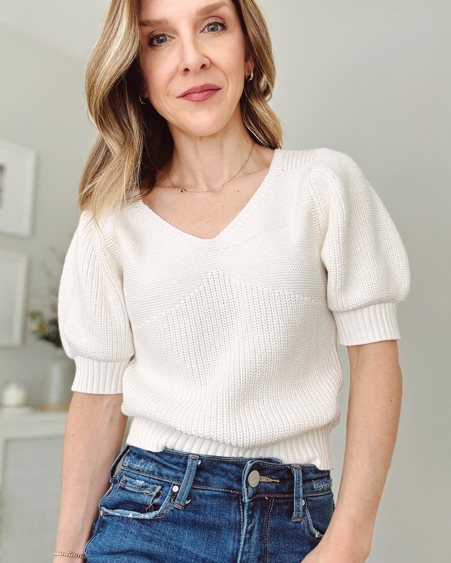 Knit Puff Sleeve Sweater Top