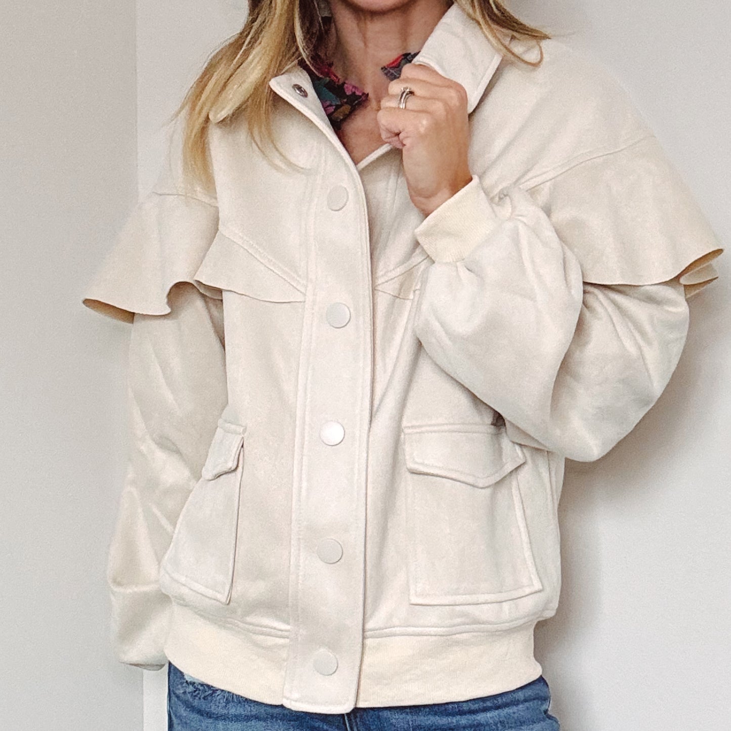 Ruffle Faux Suede Jacket