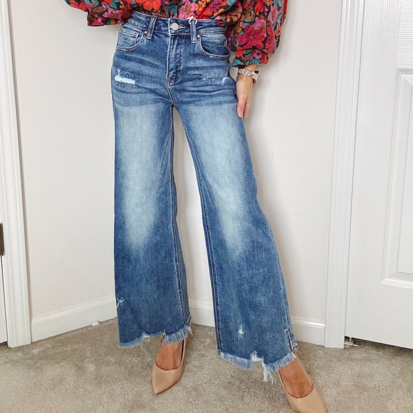 Risen Ankle Wide Leg Jeans