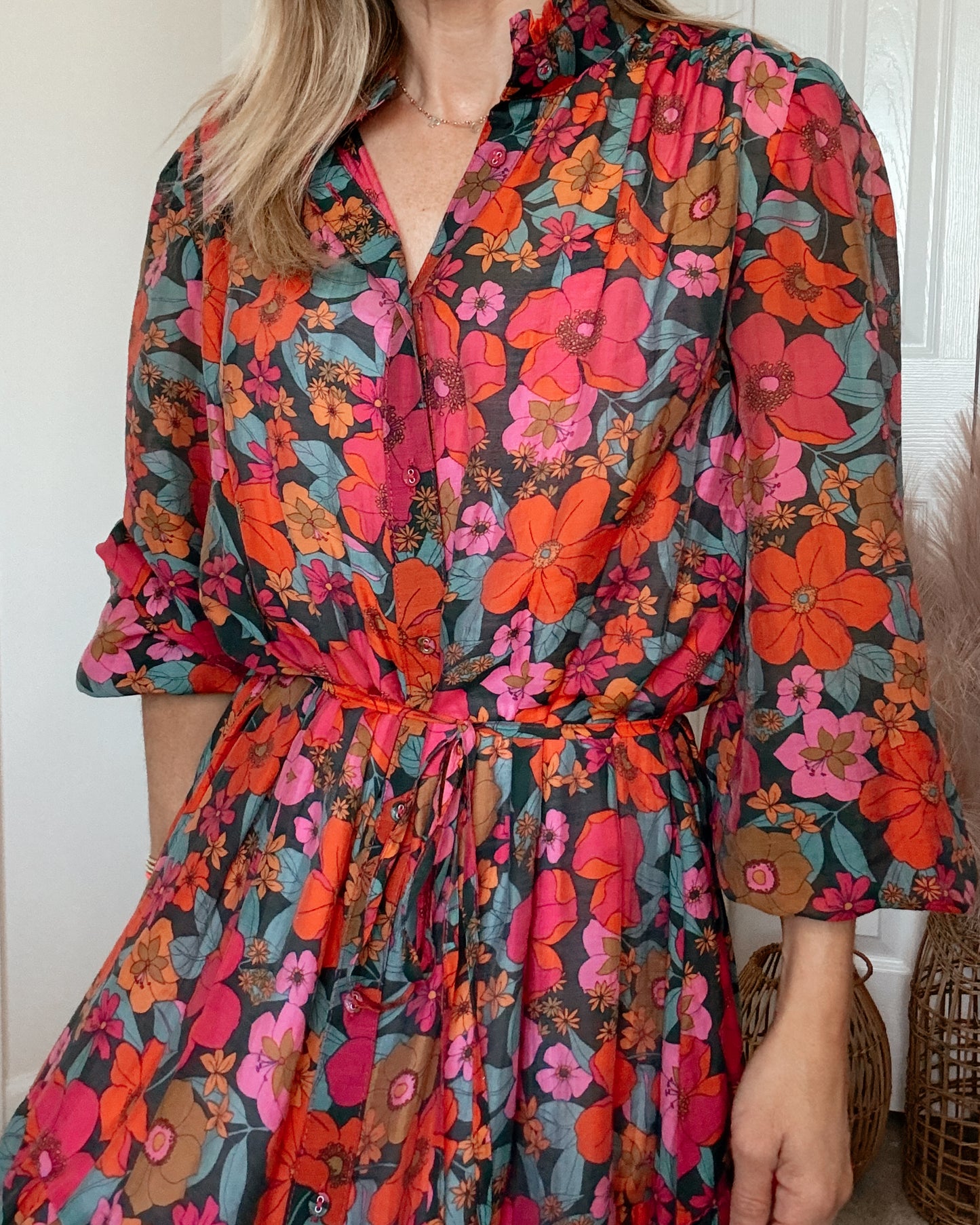 Floral Tie Waist Ruffle Dress