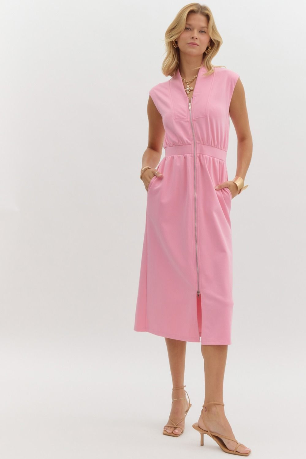 Sleeveless Zip-Up Midi Dress