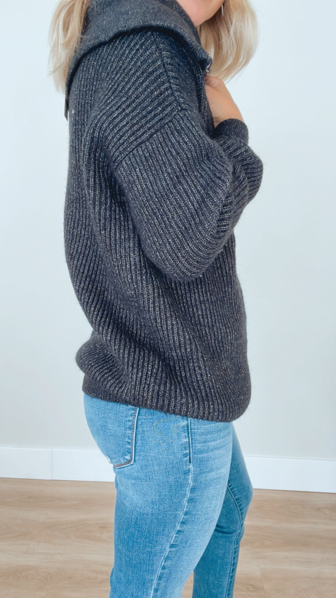 Oversized Collar Half Zip Sweater
