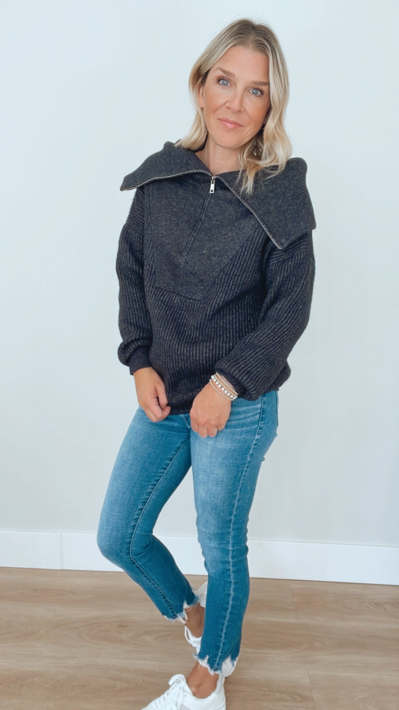 Oversized Collar Half Zip Sweater