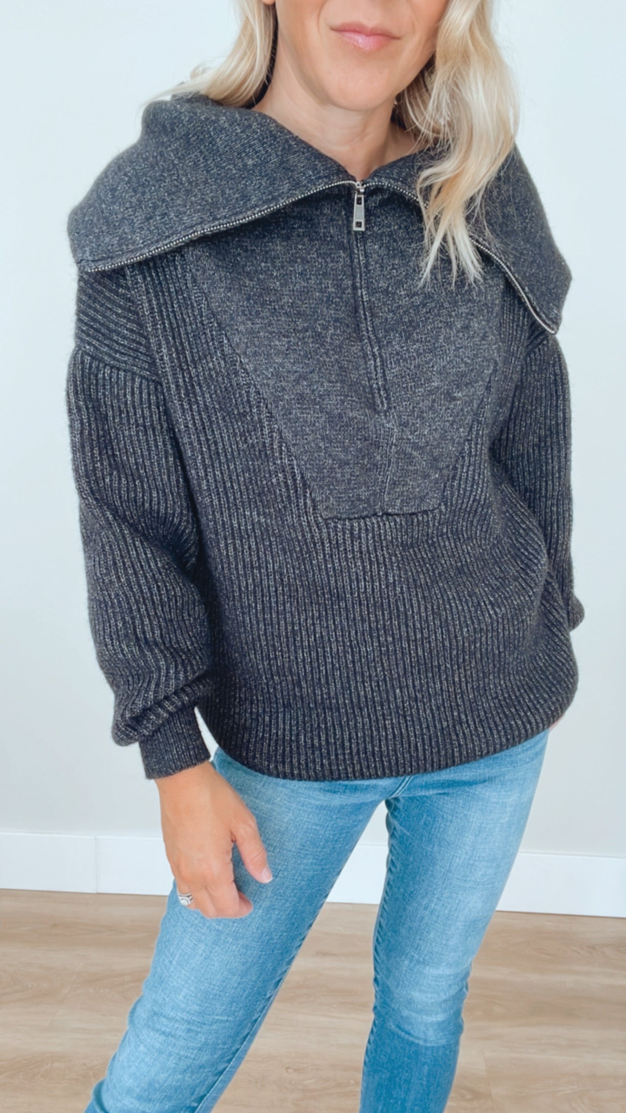 Oversized Collar Half Zip Sweater