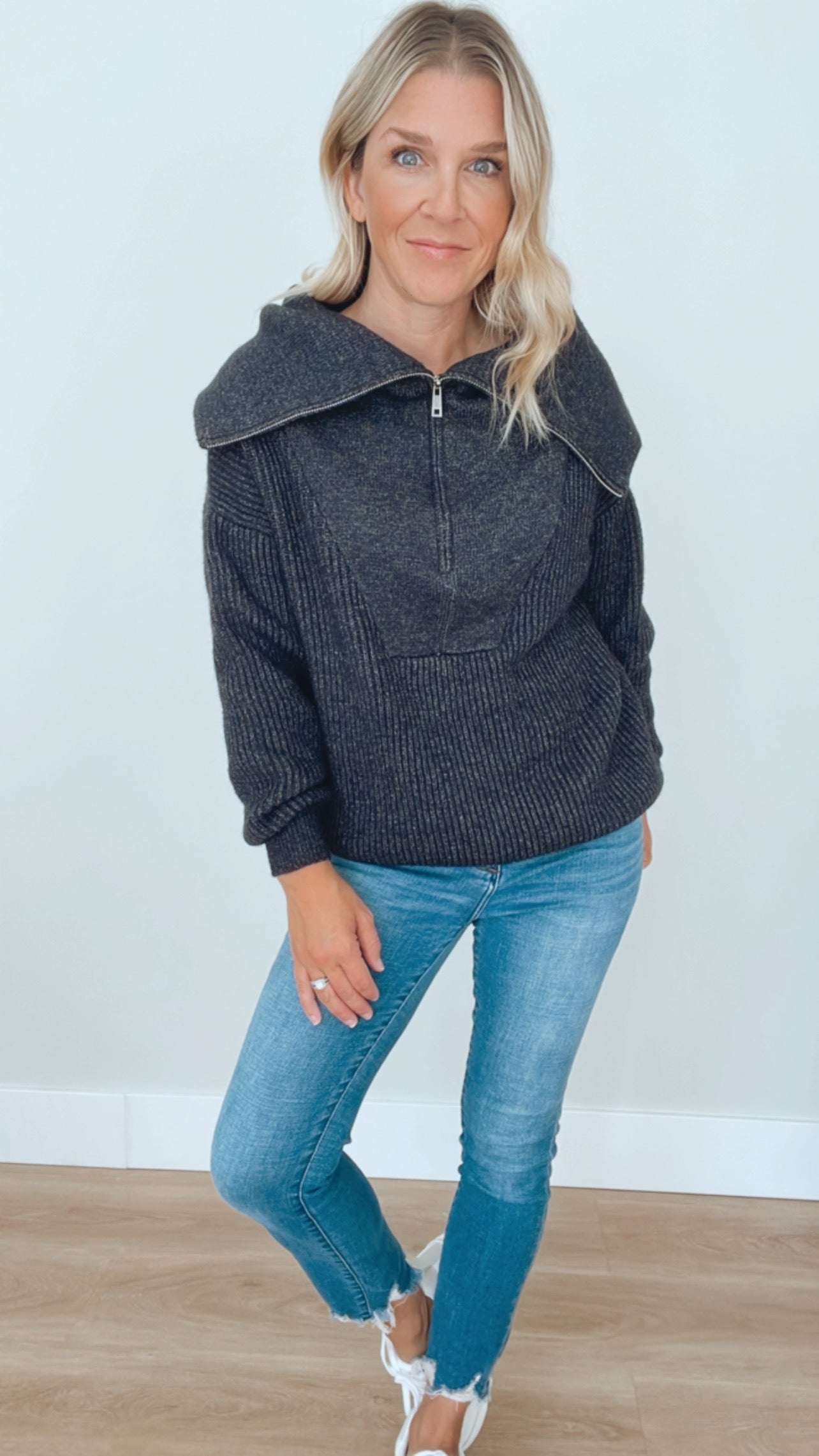 Oversized Collar Half Zip Sweater