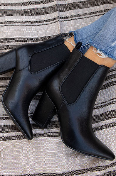 On Display Black Leather Bootie