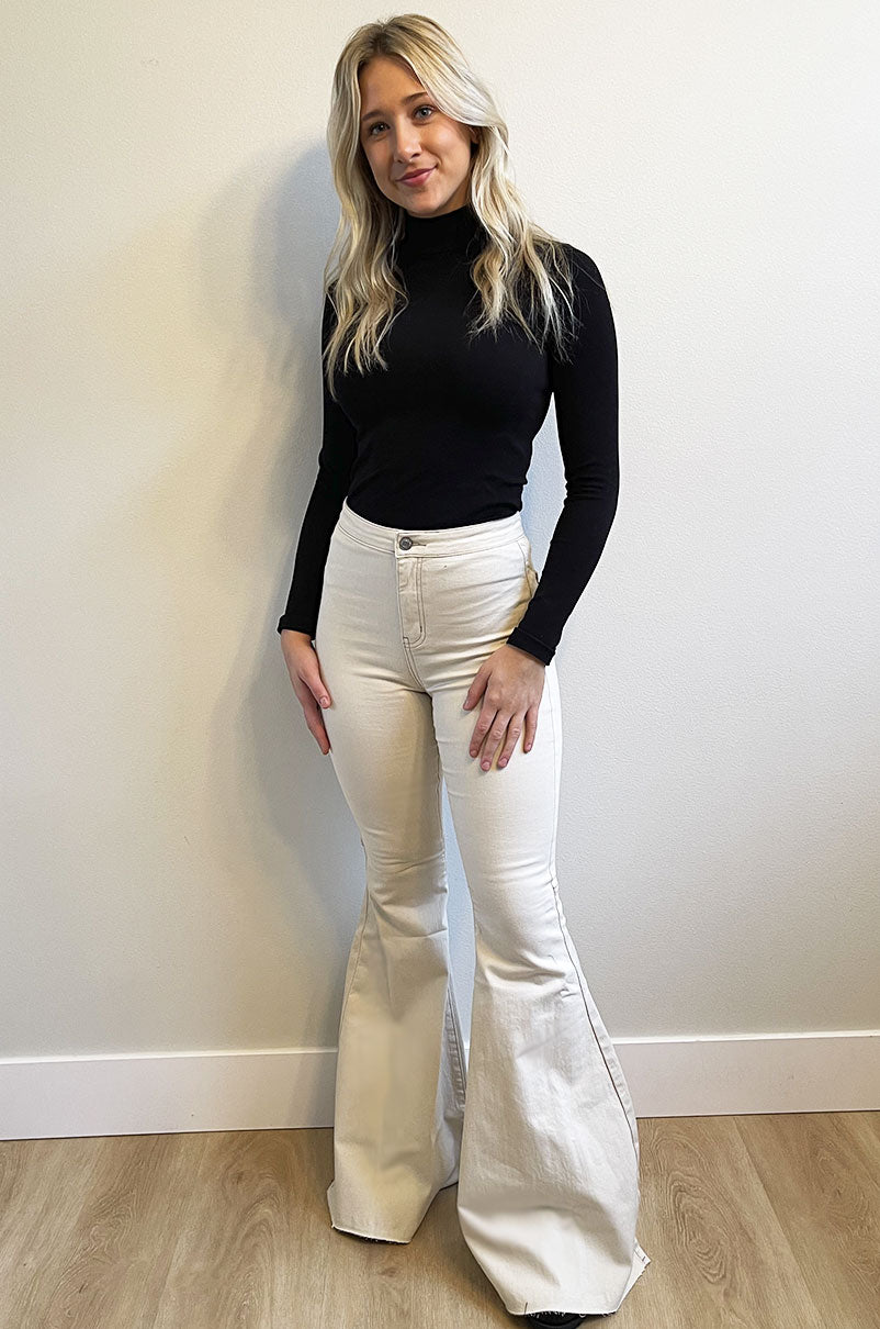 Peace Out Flare Bell Bottom Cream Denim Jeans