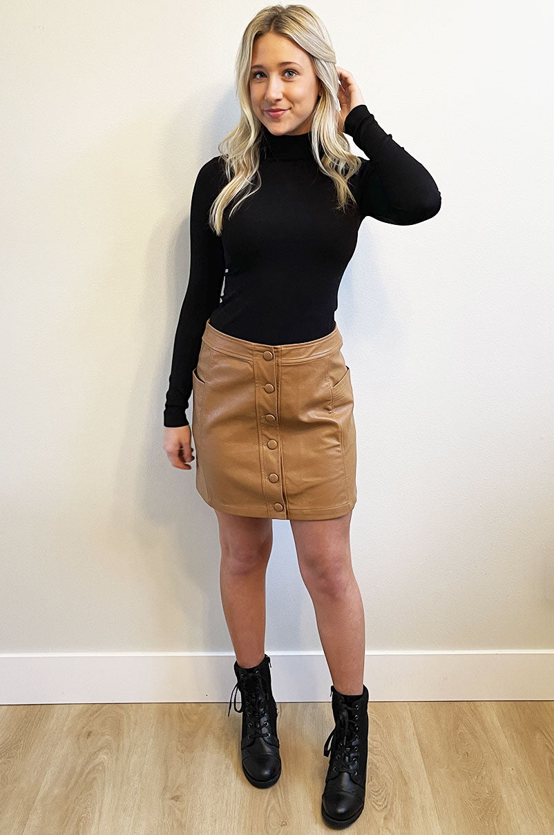 Talk of the Town Tan Leather Skirt