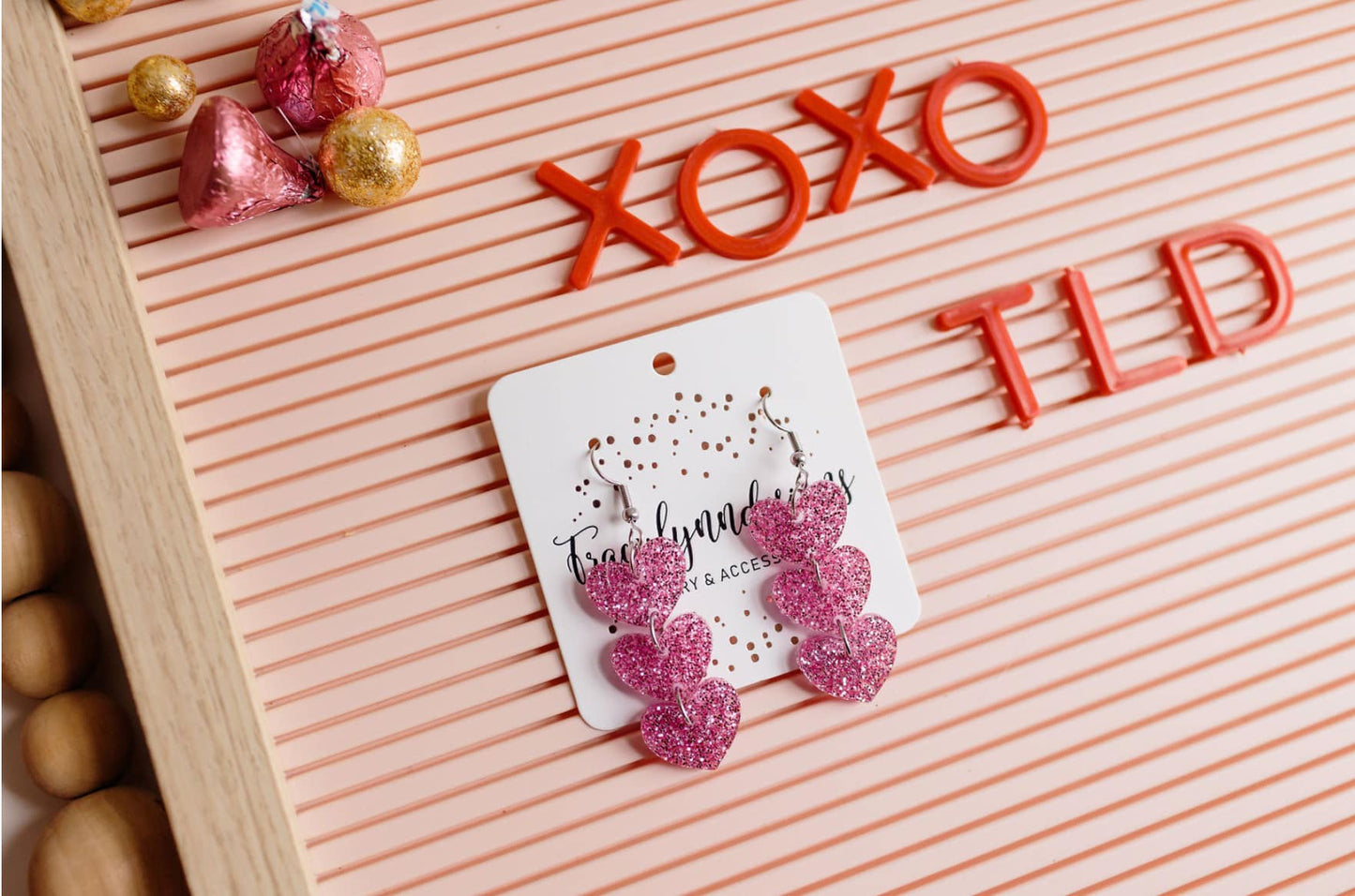 Bright Pink Glitter Triple Hearts