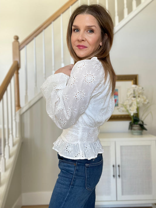 White Eyelet Crossover Top
