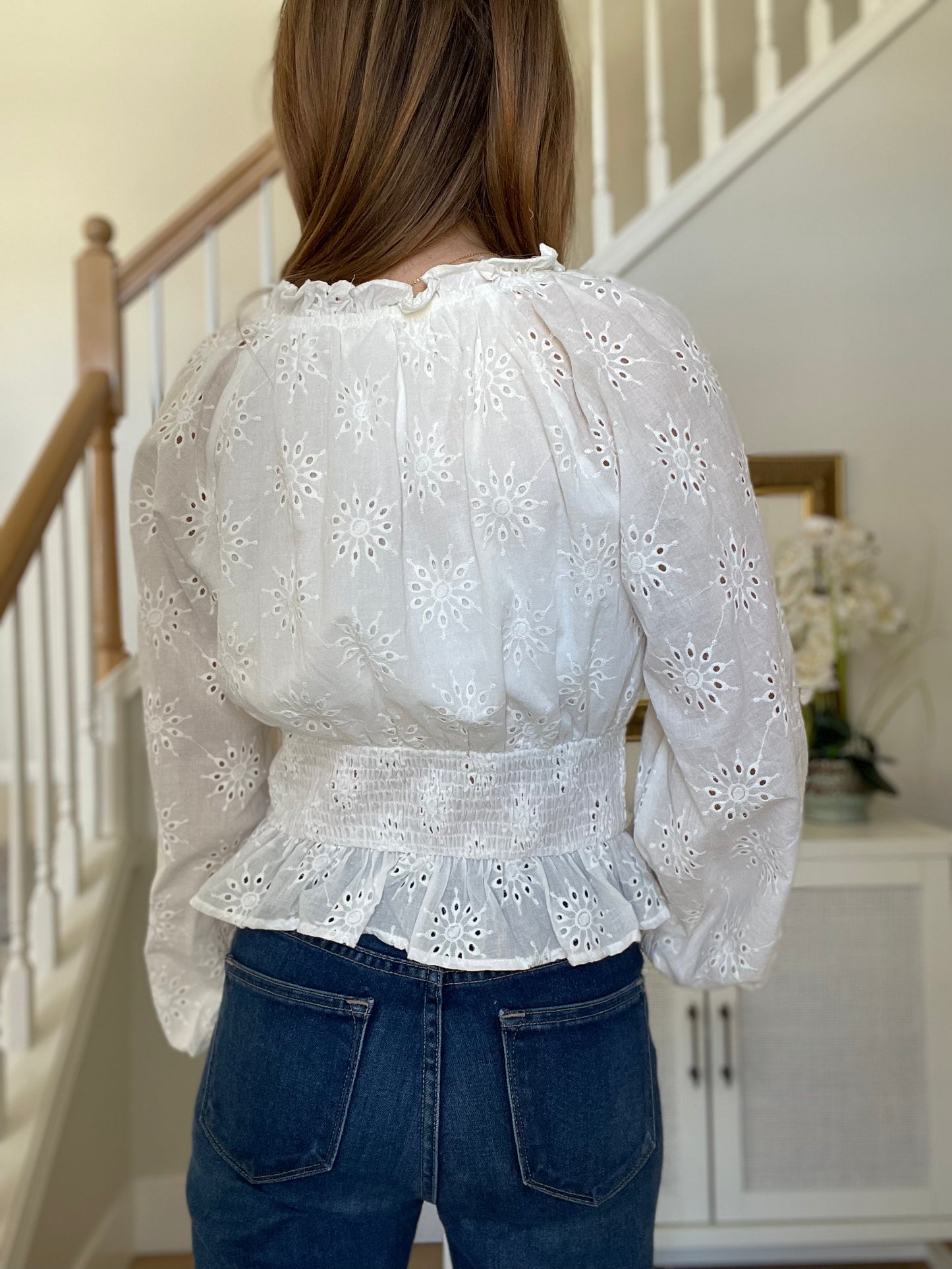 White Eyelet Crossover Top