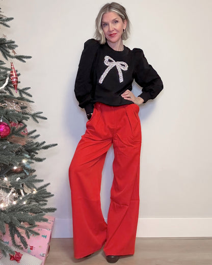 Holiday Red Wide-Leg Pants