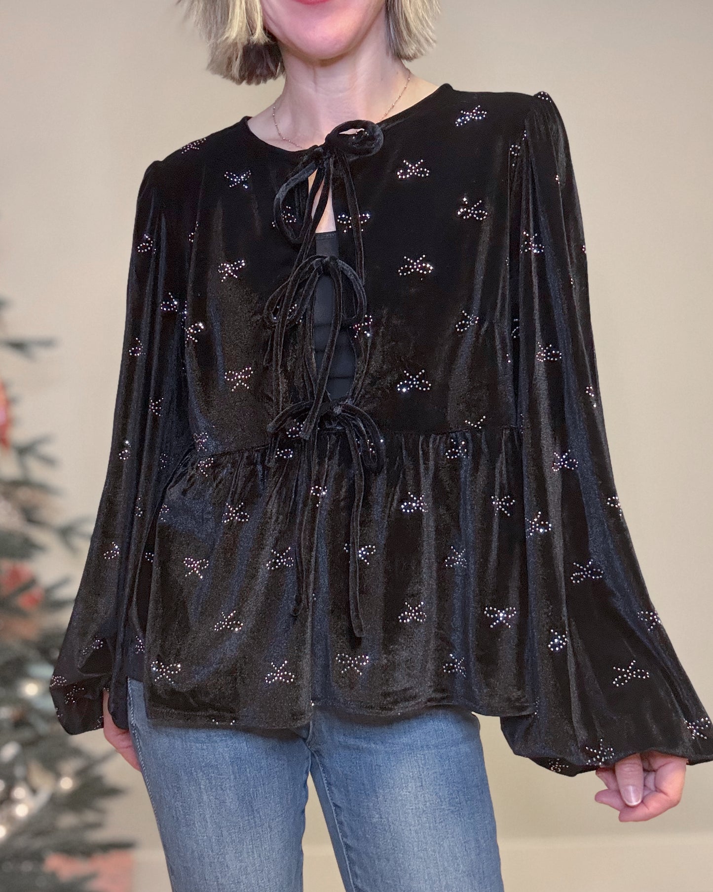 Sparkle Ribbon Velvet Top