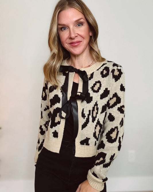 Leopard Cardigan with Bow Detail