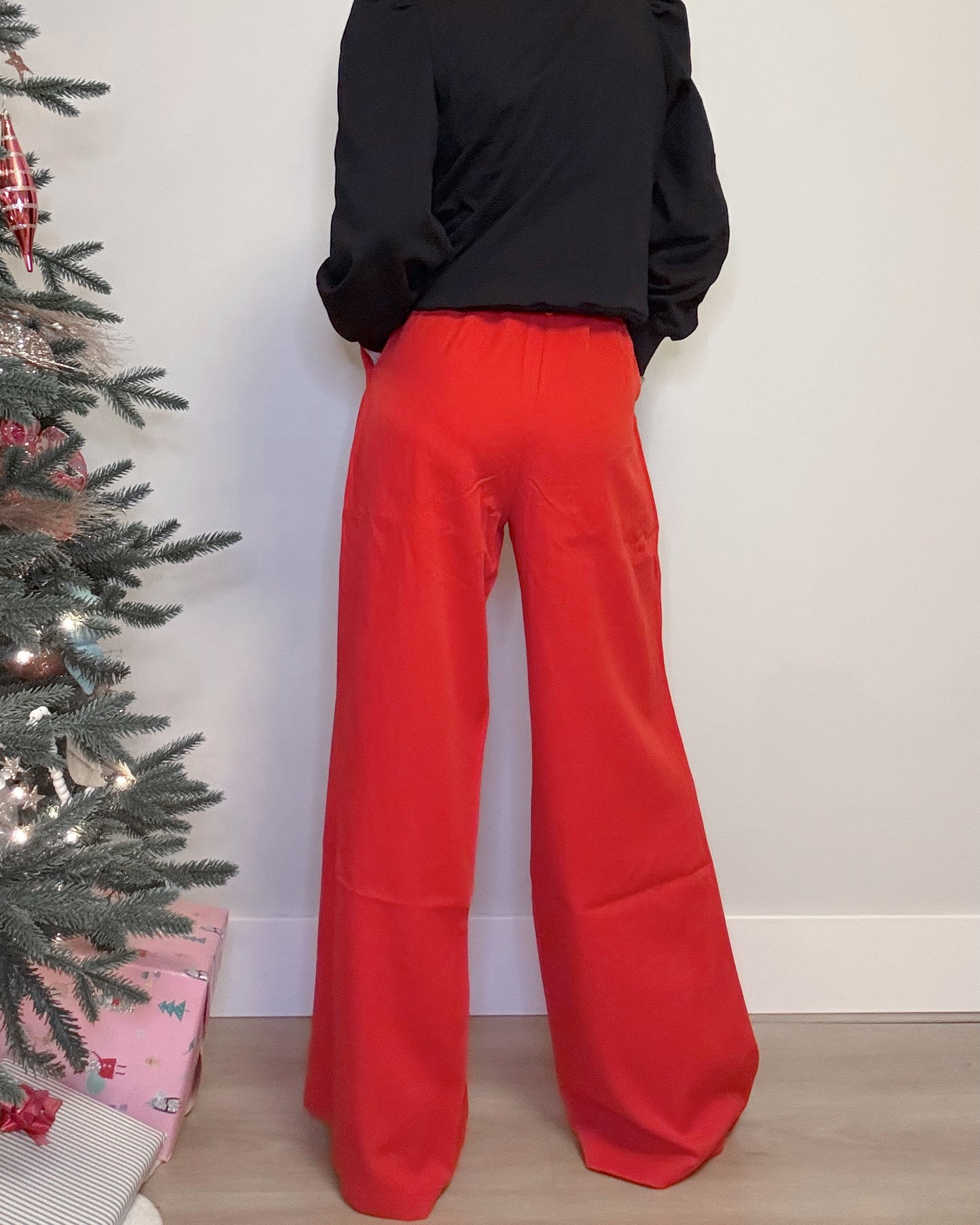 Holiday Red Wide-Leg Pants