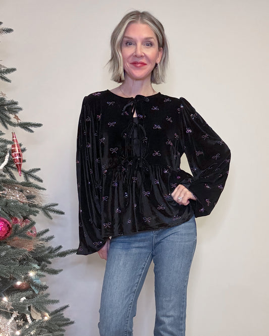Sparkle Ribbon Velvet Top
