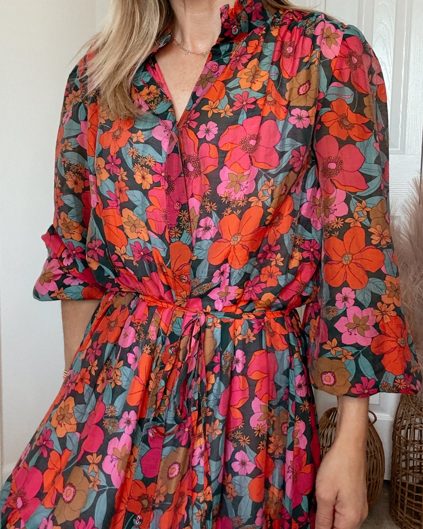 Floral Tie Waist Ruffle Dress