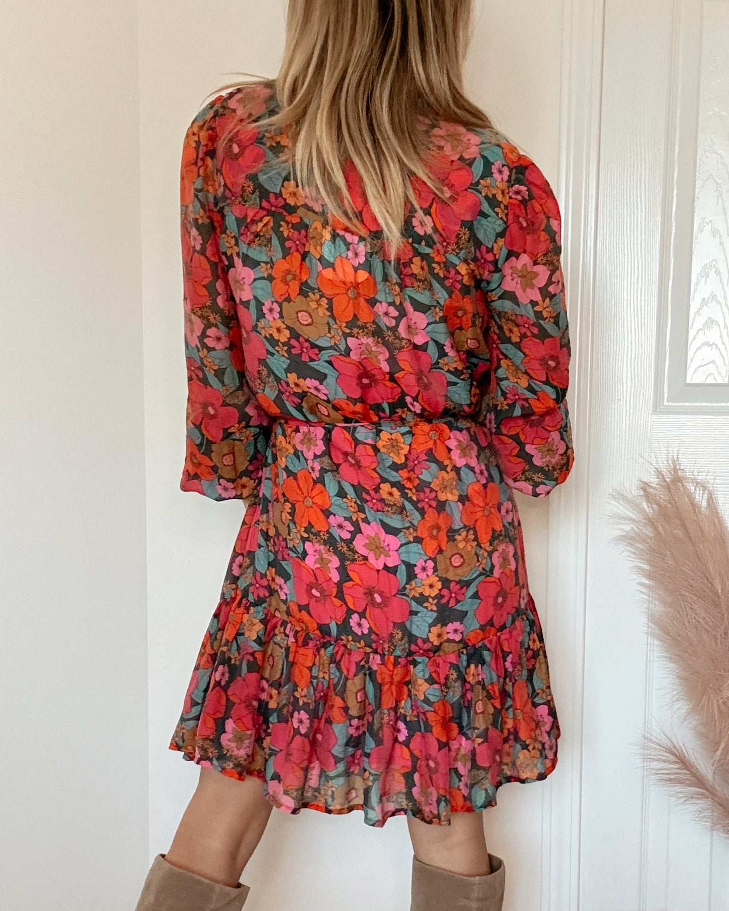 Floral Tie Waist Ruffle Dress