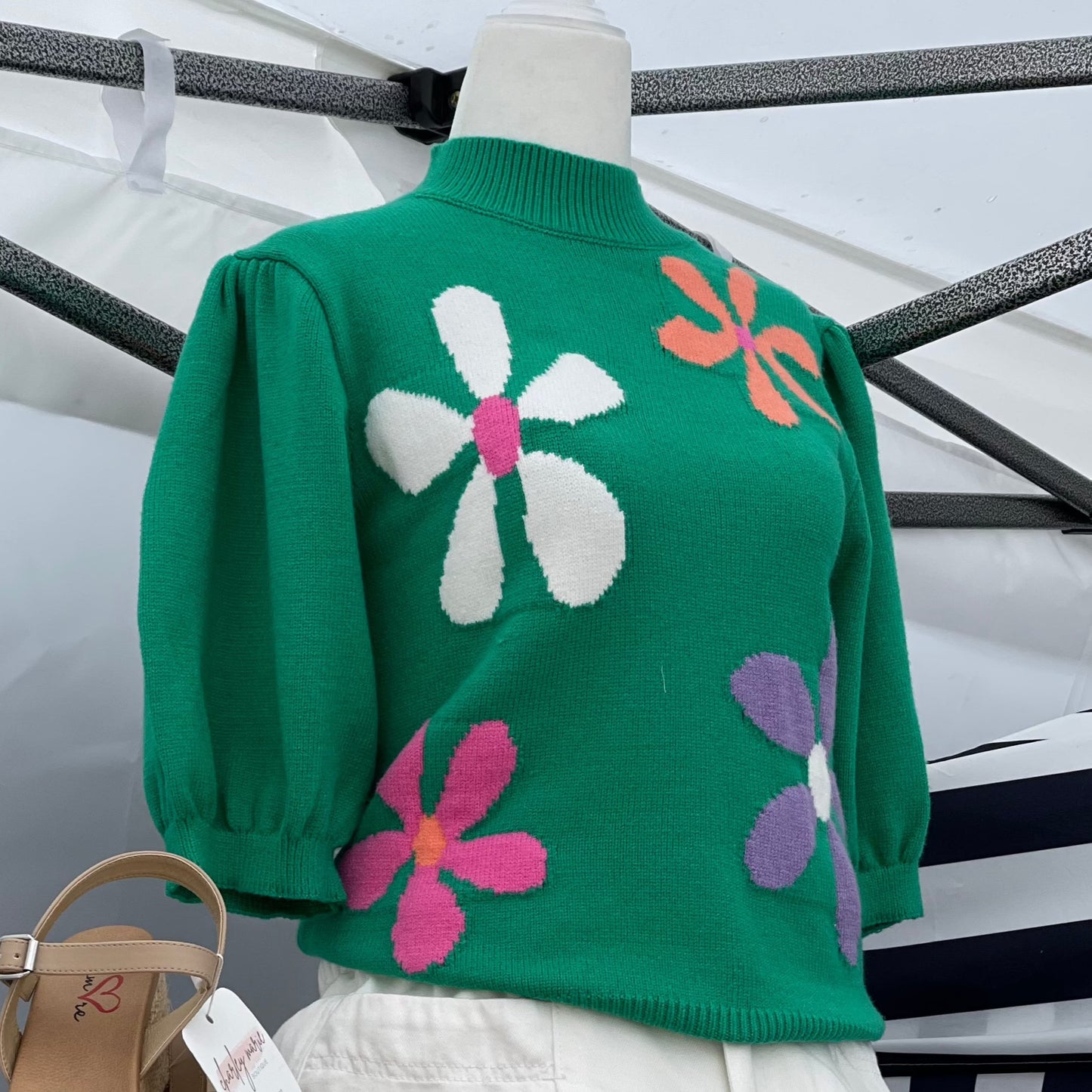 Green Flower Knit Top