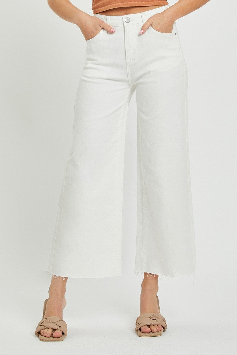 Risen High Rise Wide Leg Jeans - White