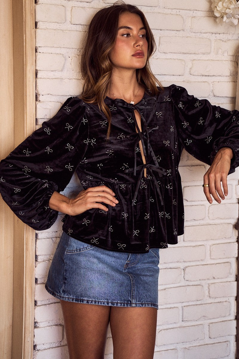 Sparkle Ribbon Velvet Top