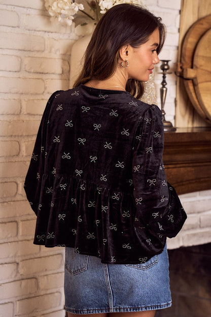 Sparkle Ribbon Velvet Top