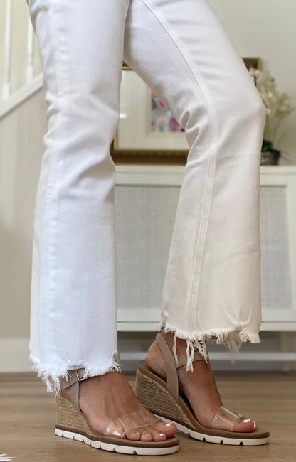 Vervet White Vintage High Rise Crop Flare Jeans