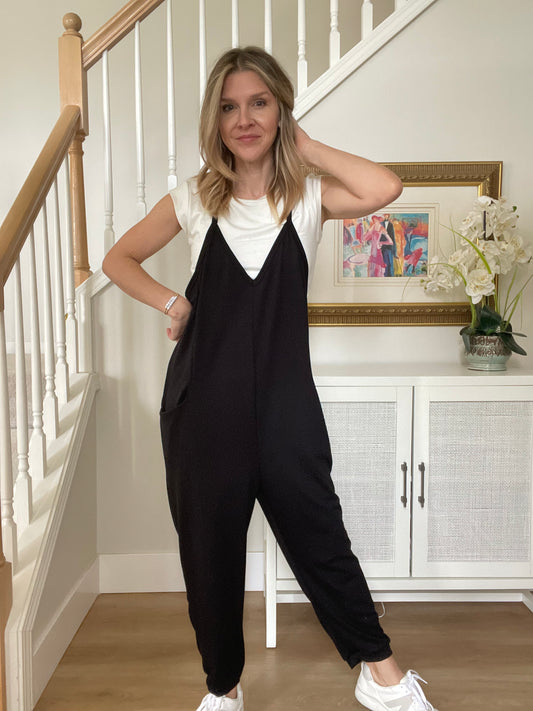 French Terry V-Neck Jumpsuit