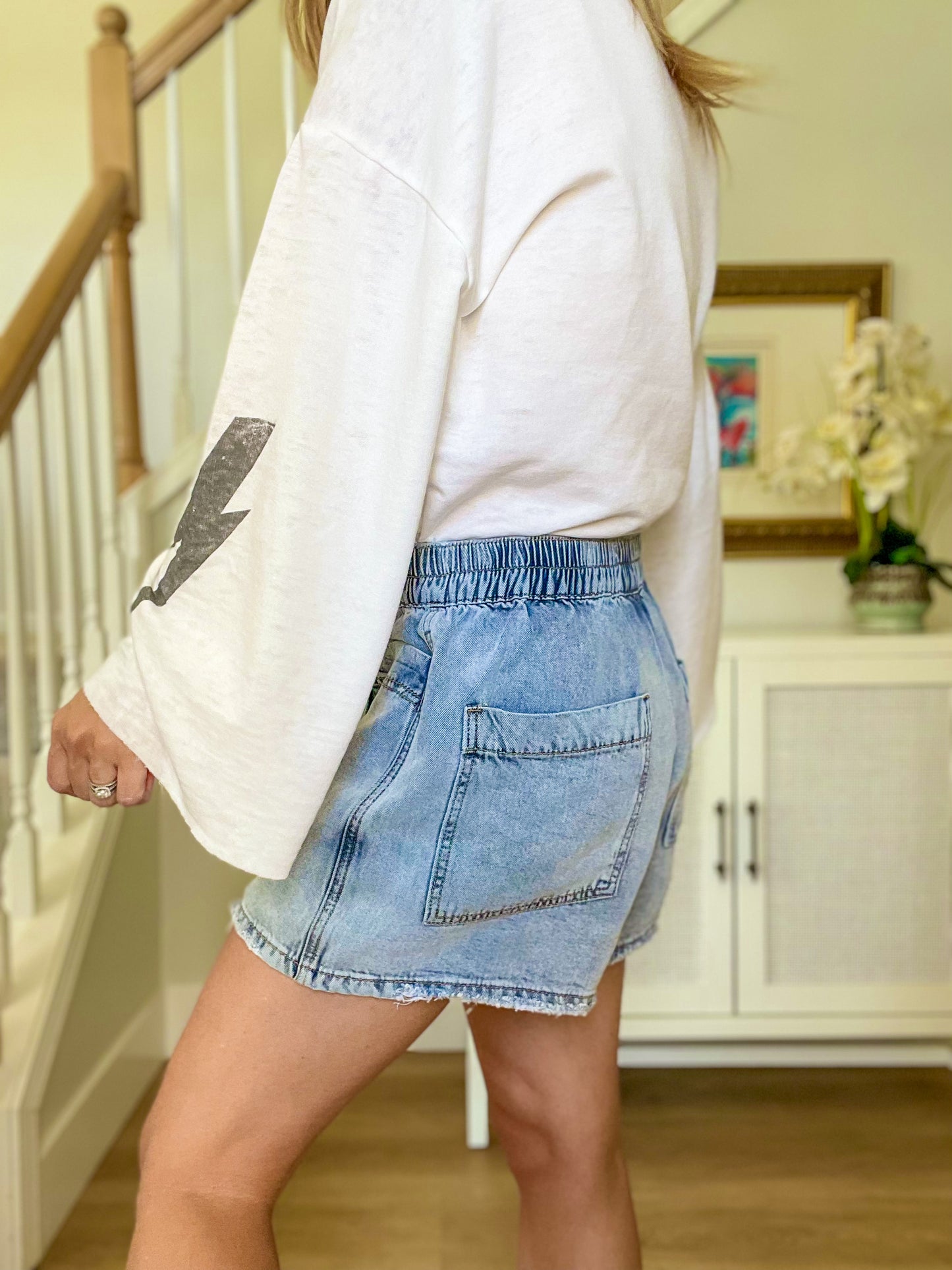 Denim Tencel Shorts with Raw Hem