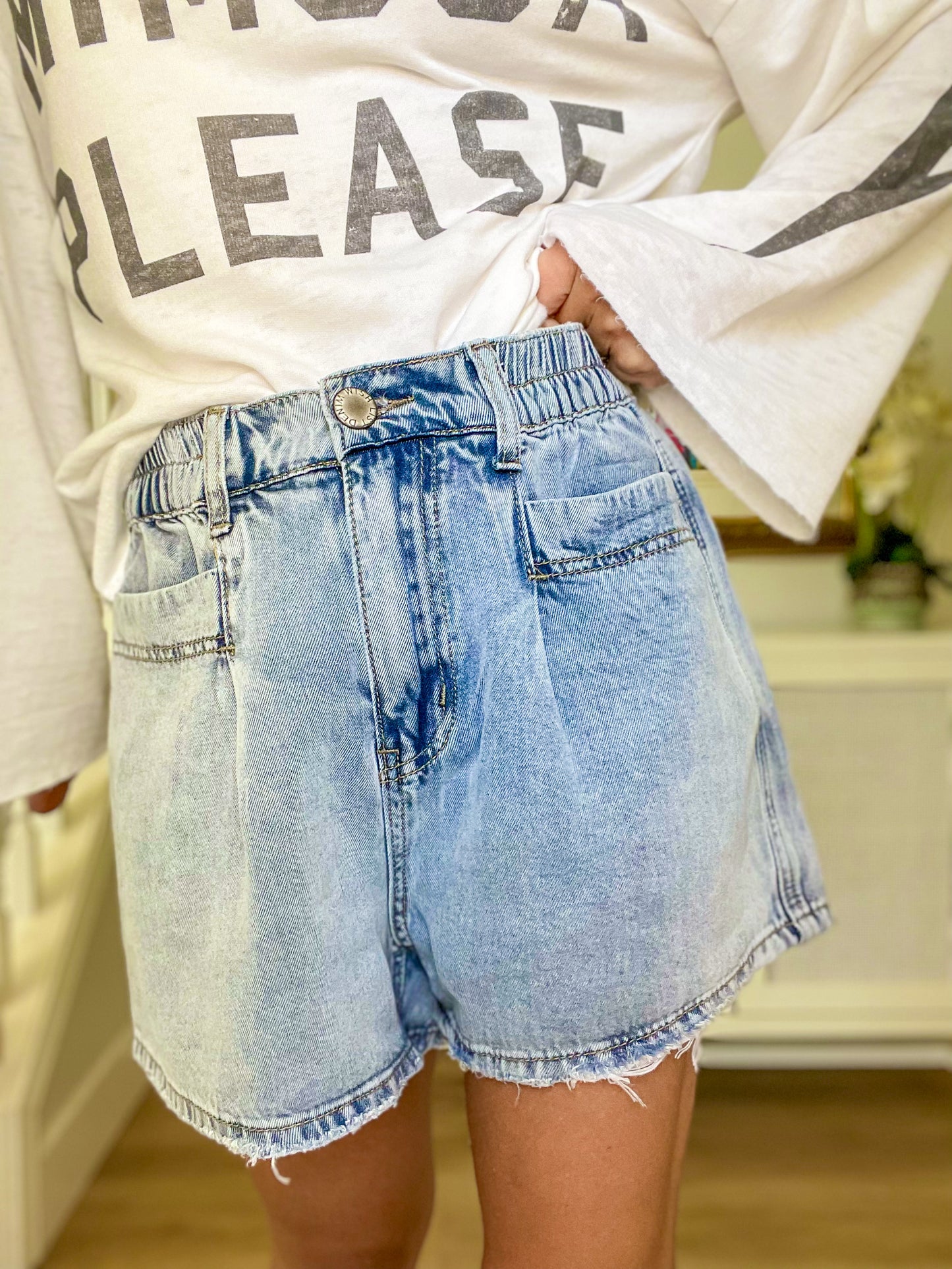 Denim Tencel Shorts with Raw Hem