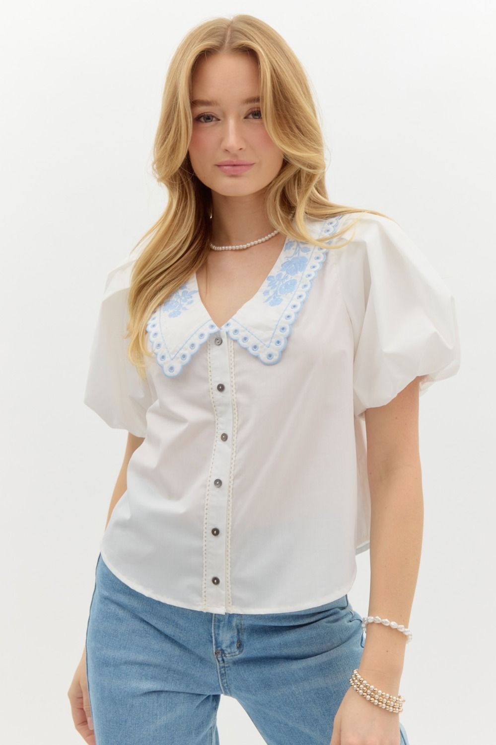 Embroidered Collar Blouse