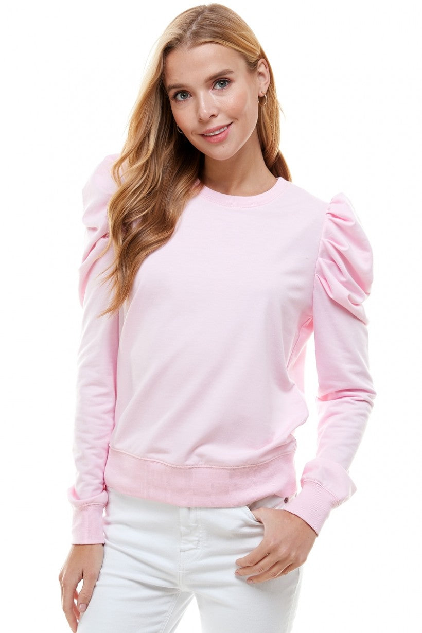 Think Pink Puff Sleeve Knit Top
