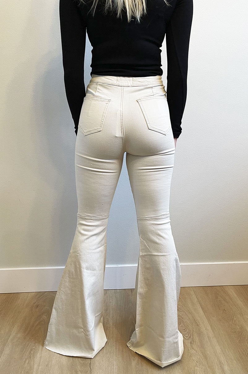 Peace Out Flare Bell Bottom Cream Denim Jeans