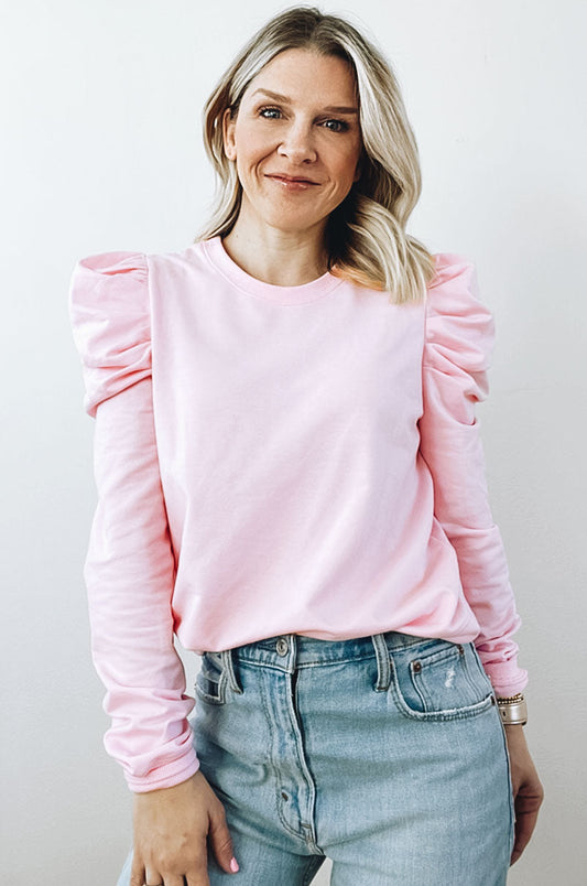 Think Pink Puff Sleeve Knit Top