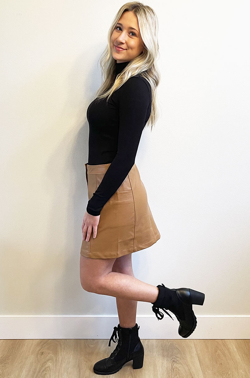 Talk of the Town Tan Leather Skirt