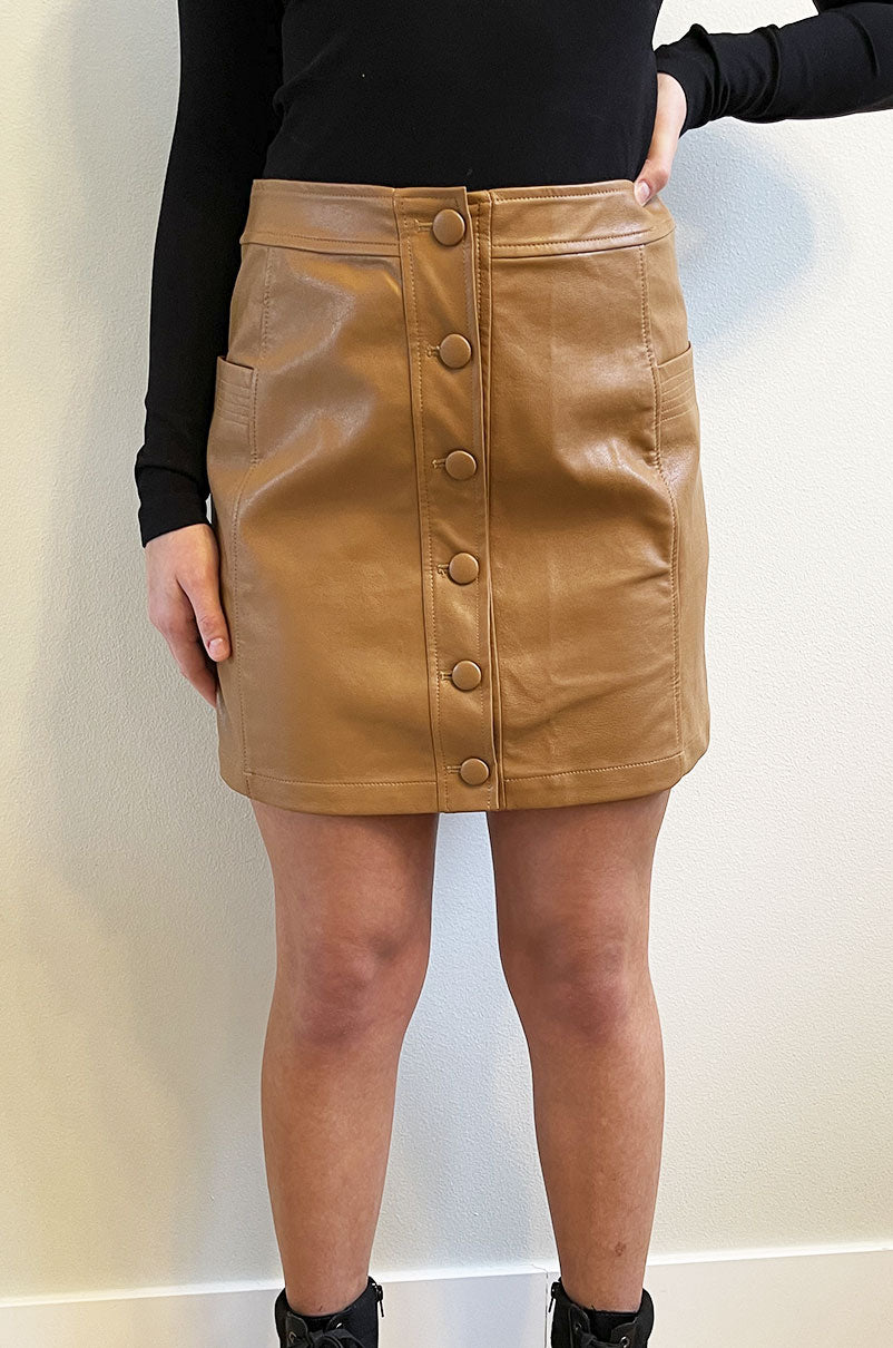 Talk of the Town Tan Leather Skirt