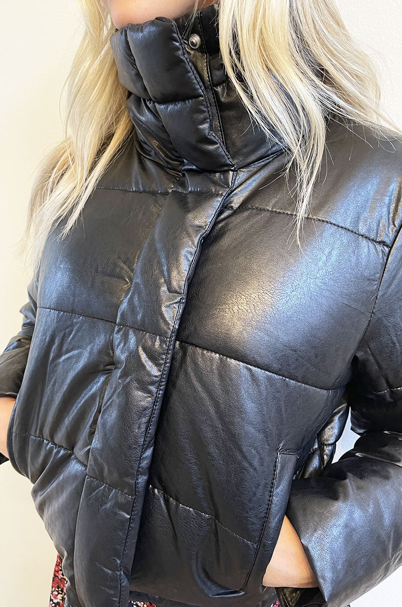 Uptown Girl Cropped Leather Puffer Jacket